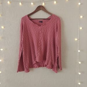 Anthropologie Left If Center Pink Oversized Raw Hem Kit Top Sz Small